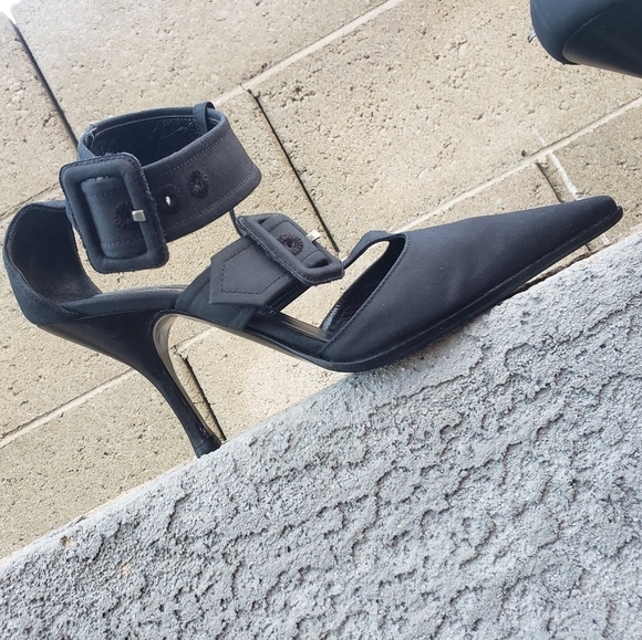 SERGIO ROSSI Black Fabric Double Buckle‎ Ankle STRAP Sandals Heels - Picture 4 of 13